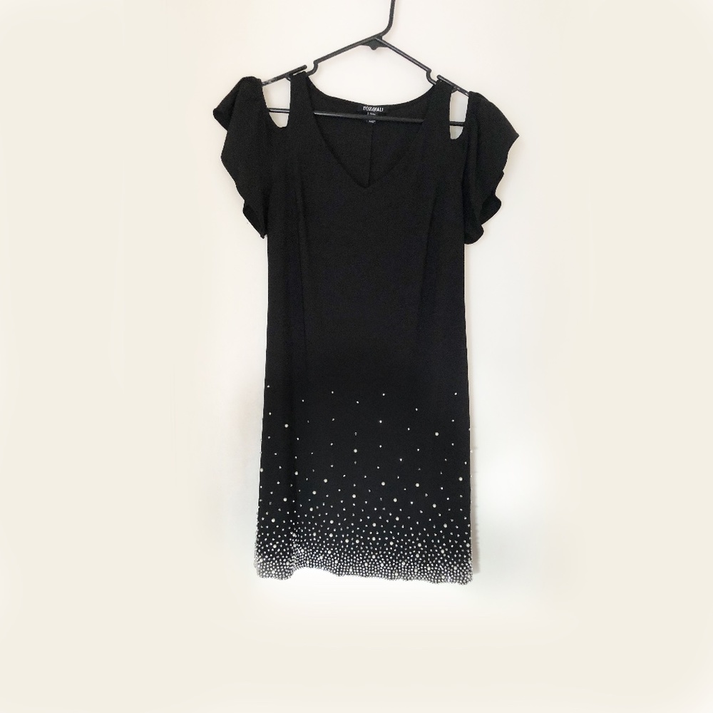 Roz & Ali Black Sparkle Shoulder Cut Out Dress